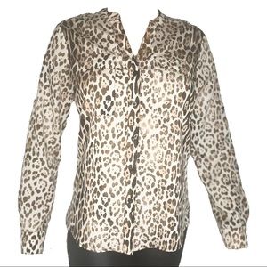 Leopard Print Button Down V- Neck Blouse